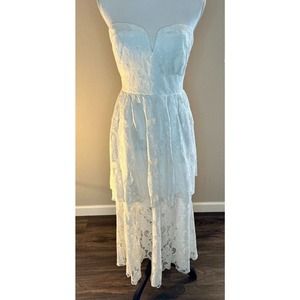 Lulu’s White‎ Lace Tiered Strapless Midi Dress Size L
